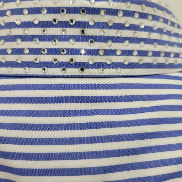 NWOT Chico's Women's Blue/White Stripe Rhinestone Collar Button Up Top Sz 3 - Picture 7 of 12